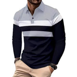 Spring and Autumn Men's Casual Polo Shirt Long Sleeve Color Matching Simple Button Waffle 3D Printing