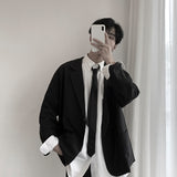 semi formal men outfit Hong Kong Style Suit Jacket Men's Small Suit Casual British Style Ruffle Handsome Top Autumn Student All-Match Internet Celebrity Retro