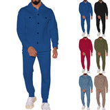 Riolio Plus Size Fashion Suit Trendy Men's Autumn Button Suede Casual Jacket Pants 2-Piece Set