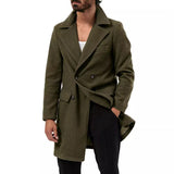 Riolio Autumn and Winter Men's British Mid-Length Long-Sleeved Coat Solid Color Lapel Double-Breasted Pocket Coat