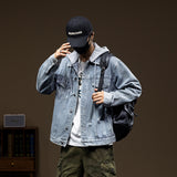 Riolio black men fashion urban Spring and Autumn Denim Coat Men's plus Size Loose Fat Top plus Size Men's Jacket Trendy