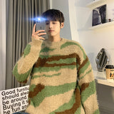 fall outfits aesthetic Trendy Brand Contrast Color Sweater Men's Japanese Irregular Color Matching Loose Sweater Lazy Style Casual Sweater