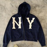 mens hoodies American-Style Simple Loose Casual Zipper Hoodie Letter Patch Cardigan Sweater