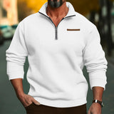 Plus Size Winter Fleece-lined Half Zipper Stand Collar Pullover Solid Color Casual Sweater Men's Fashion