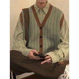 guys clothing styles Autumn and Winter Loose American Fashion All-Matching Brown Vintage Knitted Cardigan Vest Sweater Vest Men's Japanese Style