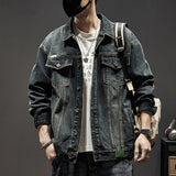 Riolio black men fashion urban Men's Spring New Heavy Industry Washed Denim Jacket Men's Loose All-Match Retro Denim Jacket