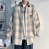 men’s fashion Shirt Men's Long-Sleeved High-Grade Shirt Niche Hong Kong Style Japanese Plaid Shirt Jacket