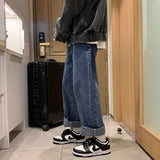 fall mens outfits Denim Pants Men's Ins Hong Kong Style Straight Loose Thin Student Daddy Trousers 2024 New Spring and Autumn