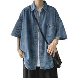 masc outfits Denim Shirt Men's Summer Short-Sleeved Shirt Brushed Hollow-out Half-Sleeve Shirt Trendy Handsome Hong Kong Style Coat