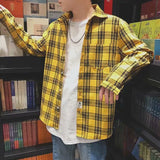 men fall outfits casual Colorful Plaid Couple Plaid Shirt Coat Long-Sleeved Shirt Youth Korean Casual Student Handsome Men's Shirt