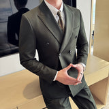 men’s fashion New Style Lapel Collar Dark Striped Business Casual Suit Suit Men's Wedding Dress Beaded Line Suit Two-Piece Suit