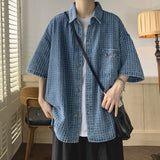 masc outfits Denim Shirt Men's Summer Short-Sleeved Shirt Brushed Hollow-out Half-Sleeve Shirt Trendy Handsome Hong Kong Style Coat