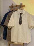 Riolio Loose Men's ort Sve Work irt Summer Casual Outerwear Vintage Japanese Sle Couple'sDK orm Pure Color arp Collar