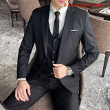 Boutique Solid Color Men's Casual Office Business Suit Three and Two Piece Set Groom Wedding Dress Blazer Waistcoat Trousers