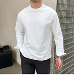 Riolio  New Autumn Fashion Men T-shirt Light Luxury Solid Color Long Sleeve Tops Leisure Streetwear Casual O Neck Basic Shirts M-3XL