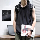 Riolio  Summer Autumn Man Ice Silk Quick Dry Fit Hooded Tank Top Sweatshirt American Dark Basketball Sports Sleeveless Vest