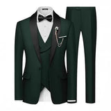 Riolio  Men's Suit 3 Pieces Set Solid Color Slim Fit Business Leisure Banquet Wedding Groom Dress Jacket Vest with Pants