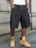 Riolio  Men's Summer Black-Grey Loose Baggy Denim Shorts