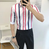 Riolio  Men's Fashion Striped Slim Fit Lightweight Shirt Three Quarter Sleeve Summer New Trendy Design Versatile Casual Wear