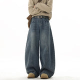 Riolio Wide Leg Jeans Men Denim Dark Blue Floor Sweeping Baggy Trousers Street Dance Hip Hop Unisex Urban Fashion Urban Streetwear