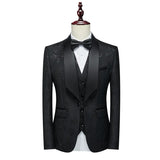 Riolio  Black Three-Piece Suit Wedding Groom Set Men's Formal Wear Slim Fit Business Casual Polyester Fiber Fashion Urban Style