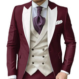 Riolio  Fashionable Contrast Color Men's Suits 3 Pieces Jacket Vest Pants Dancing Sets Handsome Peak  Lapel Suit Set For Men Party Wear