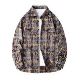 Riolio Lapel Collar Casual Shirt Jacket Retro Plaid Tie-dye Men's Cotton Shirt Coat Long Sleeve Casual Single Breasted 5Colors