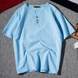 Riolio  Men's Short Sleeve Henley Shirt Casual Loose Fit Solid Color Button Placket Comfortable Daily Fashion Top
