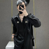 Riolio  New Men's Long-sleeved Patchwork Suspender Shirt Loose Casual Shirt Y2K Solid Color Blouse Fashion Male Clothes