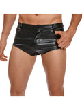 Riolio  Gothic Punk Mens Glossy Faux Leather Shorts Button Closure Pocket Detail Low Rise Shorts For Nightclub Beach Clubwear Outfit