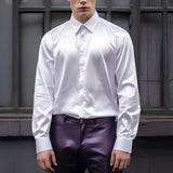 Riolio Sexy Men's Satin Silk Shirts And Blouses Solid Color Slim Fit Party Long Sleeve Social Shirt Man Clothing