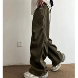 Riolio  Boyfriend Men's Clothing Trousers Cargo Wide Leg Solid Color Elastic High Waist Pockets Spring Autumn High Street England Pants