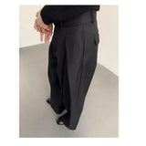 Riolio  Men's High-Waisted Wide-Leg Trousers with Pleated Detail Casual Pants