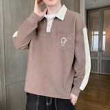 Riolio  Fashion Contrasting Colors Pockets Long Sleeve POLO Button Shirt Top Men's Versatile Casual Male All-match Handsome T-shirt