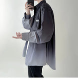 Riolio Men's shirt Gradient Plicated Long Sleeve Shirts Loose Korean Shirt Fashion Casual Oversize Shirt Coat High Quality Clothing