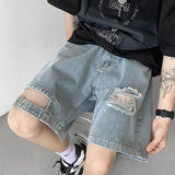 Riolio  Men Summer Thin American Ripped Denim Versatile Loose Casual Mid-sized Pants