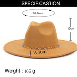 Riolio  Chain Decor Fedora Hat for Women Men Wide Brim Peach Heart Top Felted Hat Jazz Cap Winter Autumn Panama Khaki Luxury Hat Chapeau
