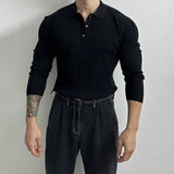 Riolio Trendy Preppy Styleslims Men's Long Sleeve Polo Shirt Embroidery Letter Style Vintage Loose-fit Half-zip Sweatshirt