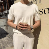Riolio  Summer Casual Mens Ice Silk Knit Tops Leisure Breathable Solid Color Slim Knitting T Shirts Men Fashion Short Sleeve Tees