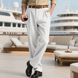 Riolio New American Style Business Striped Men Suit Pants Light Luxury Leisure Linen Straight Pants Urban Fashion High Quality Trousers