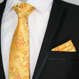 Riolio  Newest Tie Set 8CM Mens Necktie Handkerchief Neck Ties Sets For Man Yellow Color Plaids Stripes Jacquard Cravat Business Party
