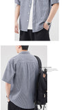 Riolio  Summer New Men Retro Casual Striped Short-sleeved Shirt Simple Versatile Lapel Fresh Cardigan