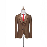 Riolio  Slim Fit Two Button Casual Striped Three Piece Suit Wedding Groomsmen Dress Set Korean Style Business Leisure Wedding Suit