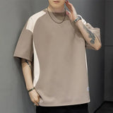 Riolio  Contrasted Color Splicing Short-sleeved T-shirt Men's Summer Two-piece Casual Loose Round Neck Pullover