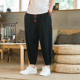 Riolio  Men's Cotton and Linen Harem Pants Casual Loose Oversize Beach Pants Chinese Style Wide Leg Trousers Joggers Men Summer