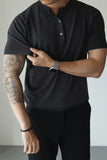 Riolio New Fashion American Style Men T-shirt Light Luxury Knitted Henry Collar Tees Casual Solid Color Short Sleeve Breathable Tops