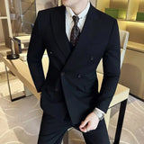 Riolio British Style Trendy Men's Blazer Black Double Breasted Slim Fit Suit Jacket Formal Business Office Groom Wedding Dress S-5XL