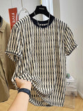 Riolio  Streetwear Fashion Mens T Shirts Striped Textured Breathable Loose T-shirt For Men Summer New Casual Crew Neck Short Sleeve Tees