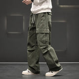 Riolio Autumn New Wide Leg Pocket Cargo Pants Men Trousers Neutral Loose Casual Cotton Straight Outdoor Fashion Pants Big Size 8xl