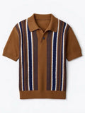 Riolio  Daily Casual Short Sleeve Slim Mens Polo Shirts Knitting Striped Pullover Tops Spring Summer Men Leisure Buttoned Lapel Polos